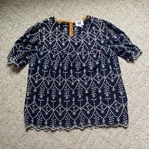 ANTHROPOLOGIE Navy eyelet blouse